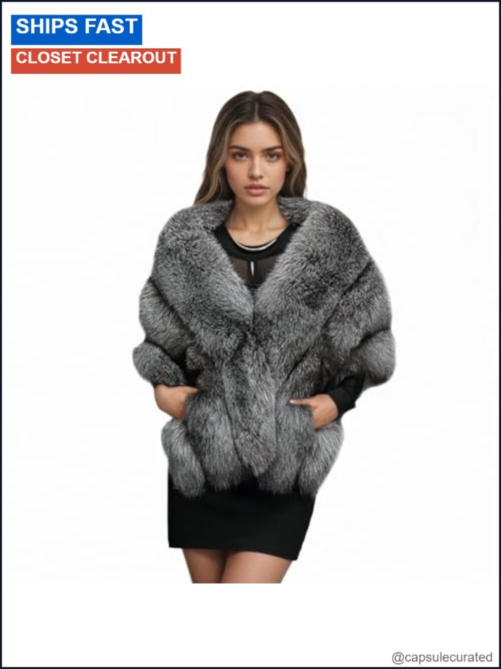 Faux Fur Shawl Wrap Women Winter Coat Wedding Party Clips Pockets